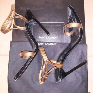 Saint Laurent Black Gold Sandal Heels Pumps